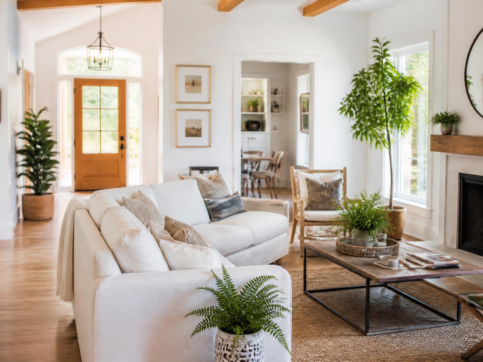 Bright, freshly cleaned living room with natural light and tidy furnishings